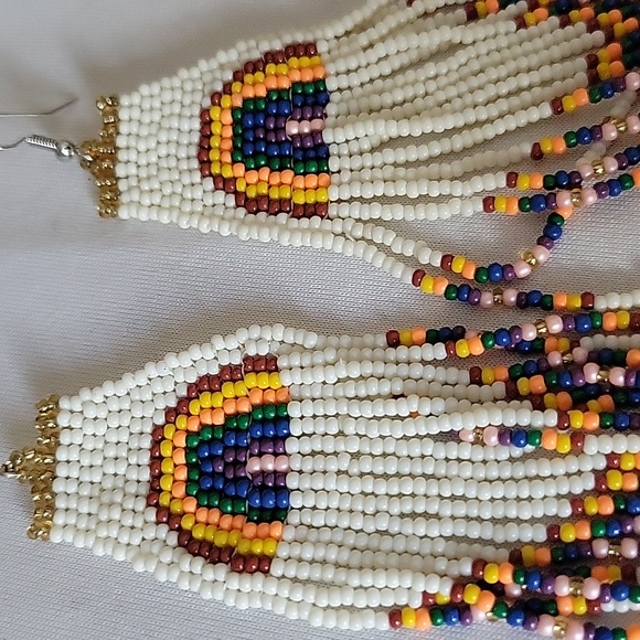 Pre-loved Rainbow Seed bead earrings - Picture 3 of 3